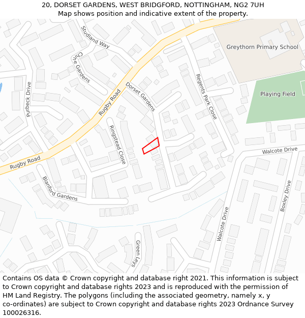 20, DORSET GARDENS, WEST BRIDGFORD, NOTTINGHAM, NG2 7UH: Location map and indicative extent of plot