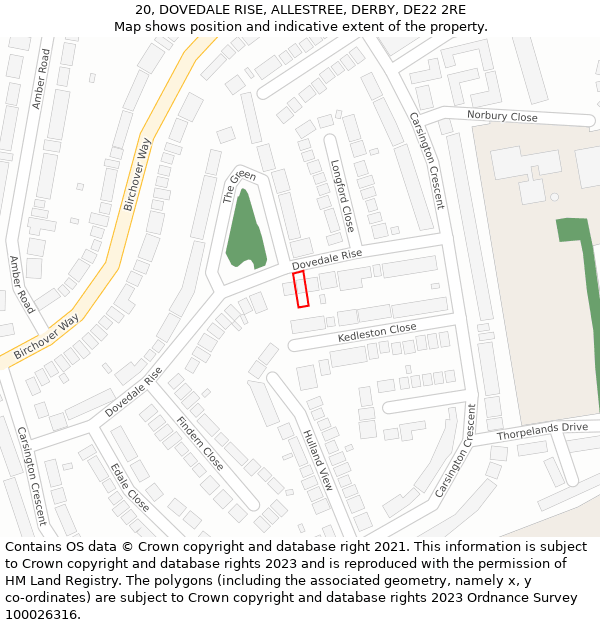 20, DOVEDALE RISE, ALLESTREE, DERBY, DE22 2RE: Location map and indicative extent of plot