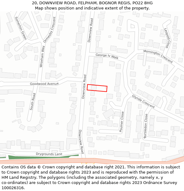 20, DOWNVIEW ROAD, FELPHAM, BOGNOR REGIS, PO22 8HG: Location map and indicative extent of plot