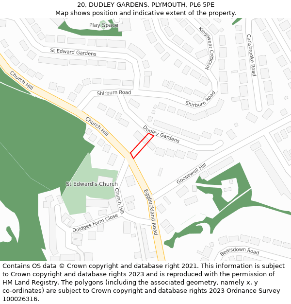 20, DUDLEY GARDENS, PLYMOUTH, PL6 5PE: Location map and indicative extent of plot