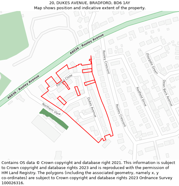 20, DUKES AVENUE, BRADFORD, BD6 1AY: Location map and indicative extent of plot