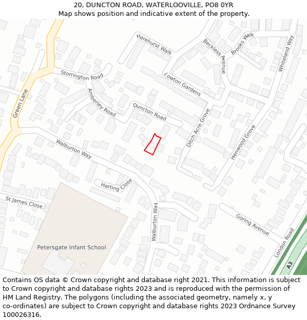 20, DUNCTON ROAD, WATERLOOVILLE, PO8 0YR: Location map and indicative extent of plot