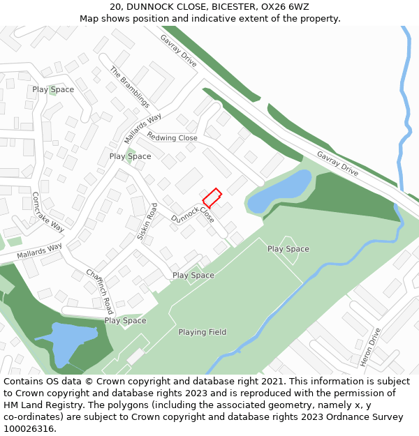 20, DUNNOCK CLOSE, BICESTER, OX26 6WZ: Location map and indicative extent of plot