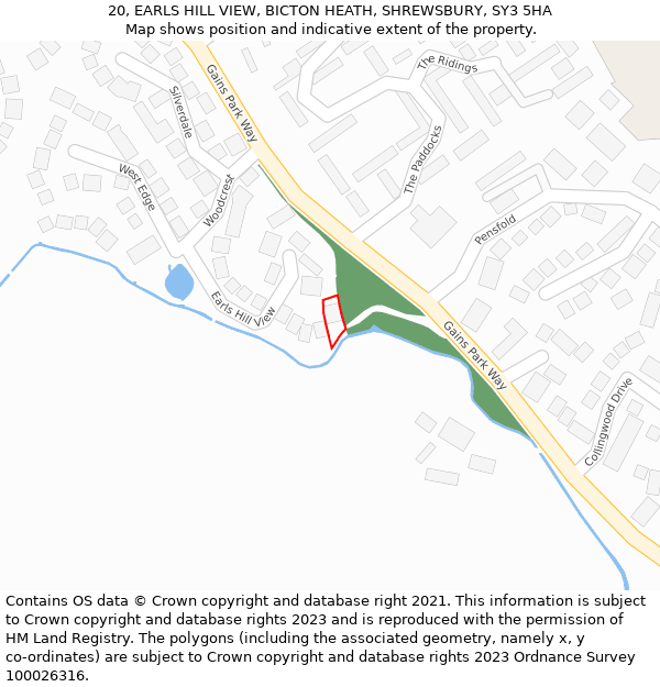 20, EARLS HILL VIEW, BICTON HEATH, SHREWSBURY, SY3 5HA: Location map and indicative extent of plot