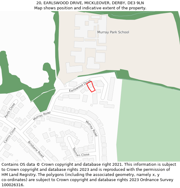 20, EARLSWOOD DRIVE, MICKLEOVER, DERBY, DE3 9LN: Location map and indicative extent of plot