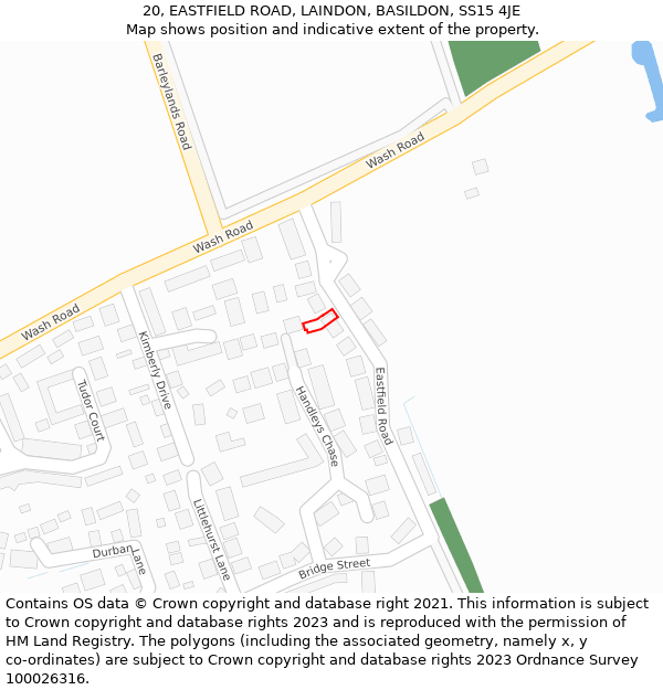 20, EASTFIELD ROAD, LAINDON, BASILDON, SS15 4JE: Location map and indicative extent of plot