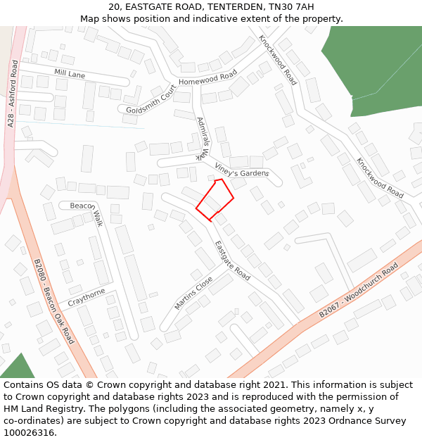 20, EASTGATE ROAD, TENTERDEN, TN30 7AH: Location map and indicative extent of plot