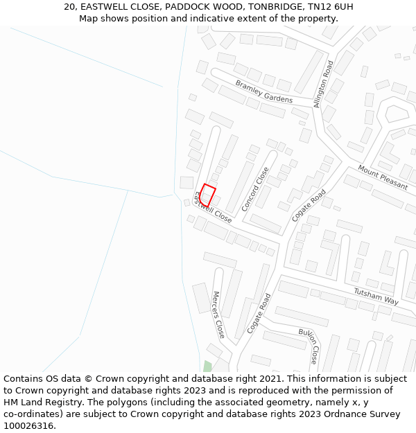 20, EASTWELL CLOSE, PADDOCK WOOD, TONBRIDGE, TN12 6UH: Location map and indicative extent of plot