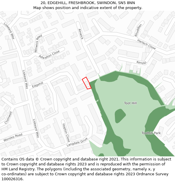 20, EDGEHILL, FRESHBROOK, SWINDON, SN5 8NN: Location map and indicative extent of plot