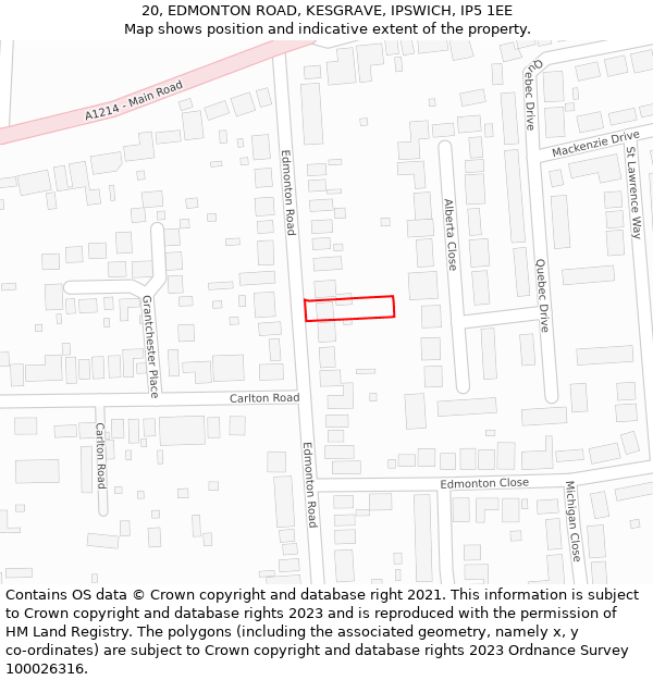 20, EDMONTON ROAD, KESGRAVE, IPSWICH, IP5 1EE: Location map and indicative extent of plot
