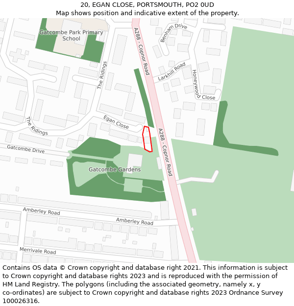 20, EGAN CLOSE, PORTSMOUTH, PO2 0UD: Location map and indicative extent of plot