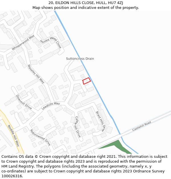 20, EILDON HILLS CLOSE, HULL, HU7 4ZJ: Location map and indicative extent of plot