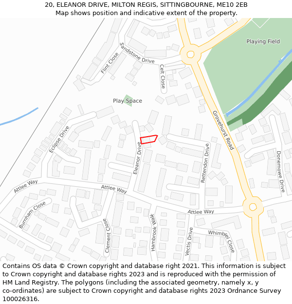 20, ELEANOR DRIVE, MILTON REGIS, SITTINGBOURNE, ME10 2EB: Location map and indicative extent of plot