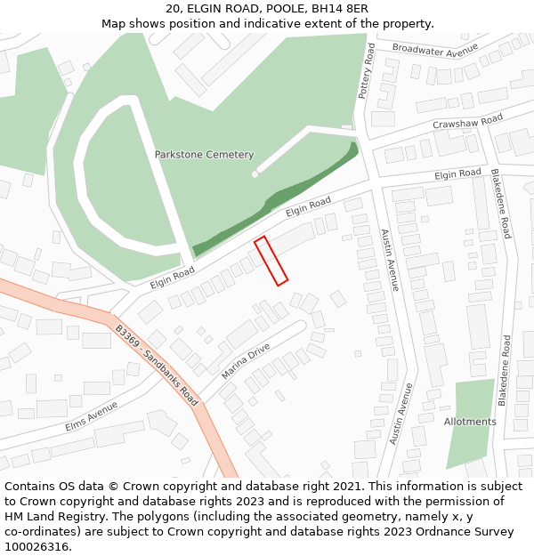 20, ELGIN ROAD, POOLE, BH14 8ER: Location map and indicative extent of plot
