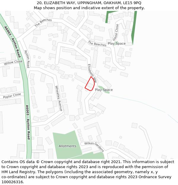 20, ELIZABETH WAY, UPPINGHAM, OAKHAM, LE15 9PQ: Location map and indicative extent of plot