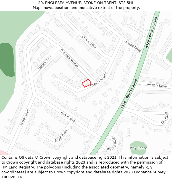 20, ENGLESEA AVENUE, STOKE-ON-TRENT, ST3 5HL: Location map and indicative extent of plot