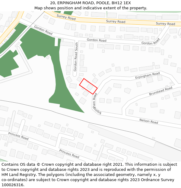 20, ERPINGHAM ROAD, POOLE, BH12 1EX: Location map and indicative extent of plot