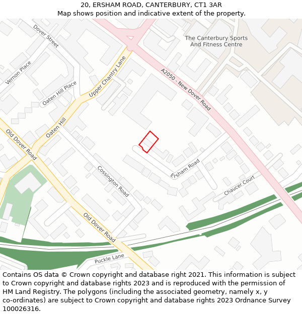 20, ERSHAM ROAD, CANTERBURY, CT1 3AR: Location map and indicative extent of plot