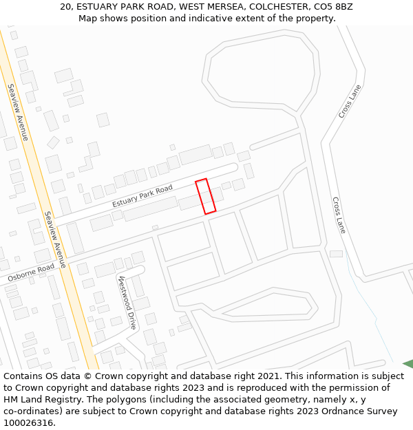 20, ESTUARY PARK ROAD, WEST MERSEA, COLCHESTER, CO5 8BZ: Location map and indicative extent of plot