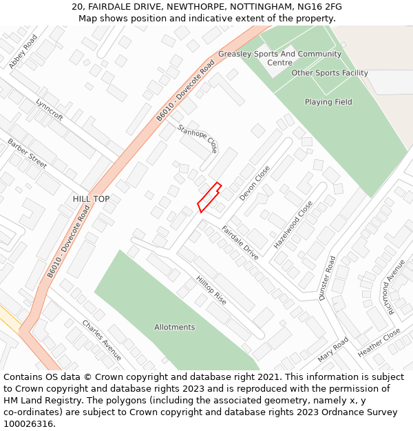 20, FAIRDALE DRIVE, NEWTHORPE, NOTTINGHAM, NG16 2FG: Location map and indicative extent of plot