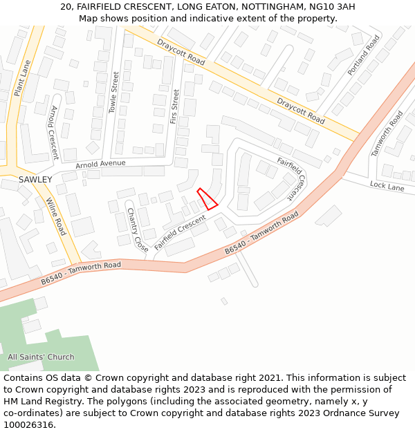 20, FAIRFIELD CRESCENT, LONG EATON, NOTTINGHAM, NG10 3AH: Location map and indicative extent of plot