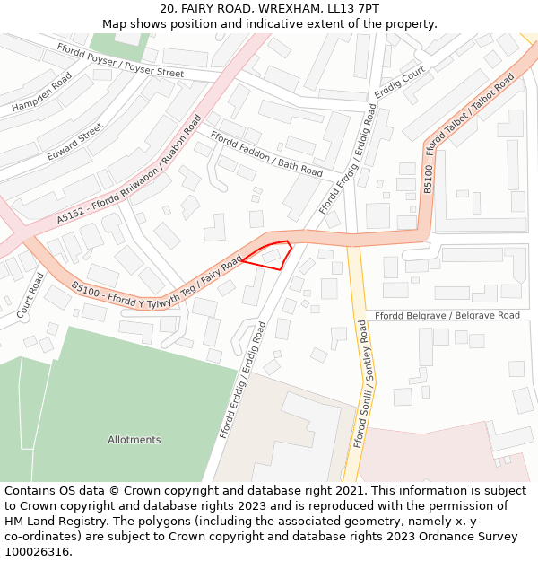 20, FAIRY ROAD, WREXHAM, LL13 7PT: Location map and indicative extent of plot