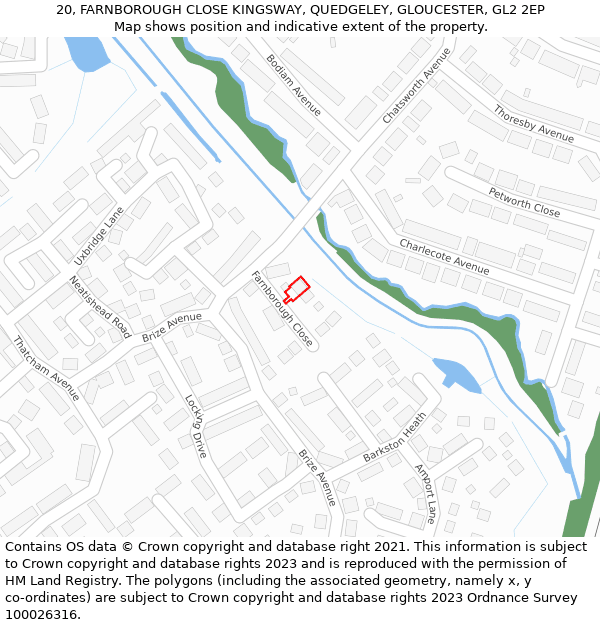 20, FARNBOROUGH CLOSE KINGSWAY, QUEDGELEY, GLOUCESTER, GL2 2EP: Location map and indicative extent of plot