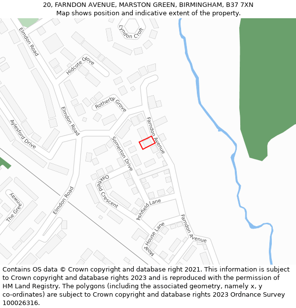 20, FARNDON AVENUE, MARSTON GREEN, BIRMINGHAM, B37 7XN: Location map and indicative extent of plot