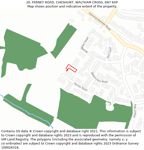 20, FERNEY ROAD, CHESHUNT, WALTHAM CROSS, EN7 6XP: Location map and indicative extent of plot
