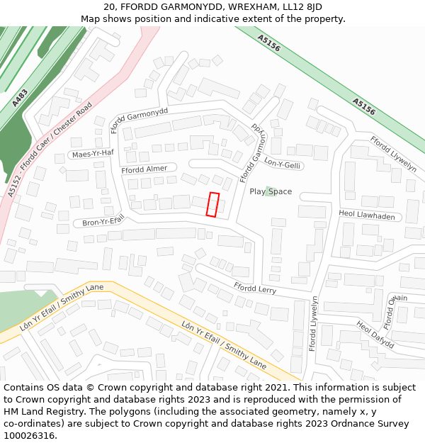 20, FFORDD GARMONYDD, WREXHAM, LL12 8JD: Location map and indicative extent of plot