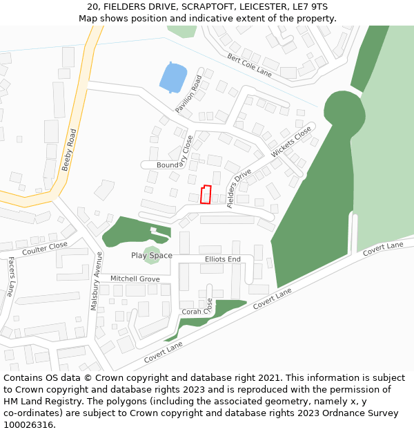 20, FIELDERS DRIVE, SCRAPTOFT, LEICESTER, LE7 9TS: Location map and indicative extent of plot