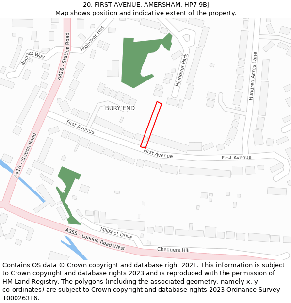 20, FIRST AVENUE, AMERSHAM, HP7 9BJ: Location map and indicative extent of plot