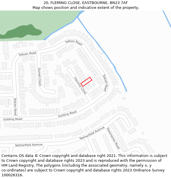 20, FLEMING CLOSE, EASTBOURNE, BN23 7AF: Location map and indicative extent of plot