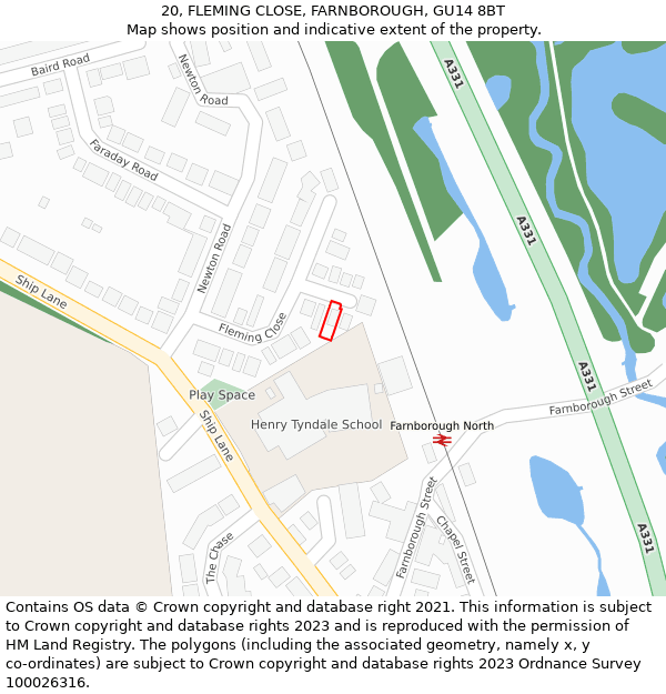 20, FLEMING CLOSE, FARNBOROUGH, GU14 8BT: Location map and indicative extent of plot