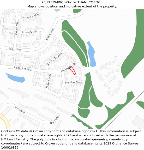 20, FLEMMING WAY, WITHAM, CM8 2GL: Location map and indicative extent of plot