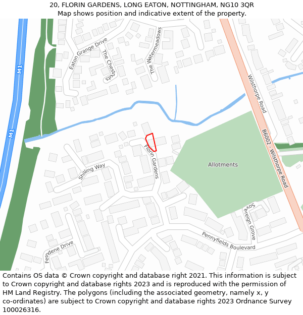 20, FLORIN GARDENS, LONG EATON, NOTTINGHAM, NG10 3QR: Location map and indicative extent of plot