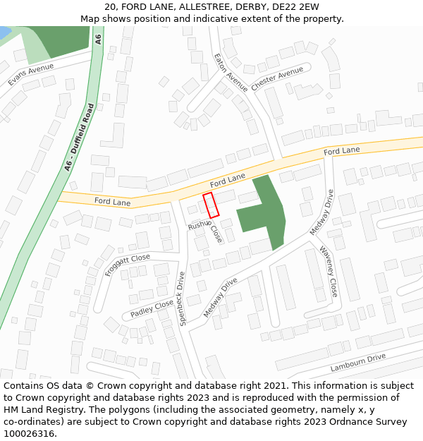20, FORD LANE, ALLESTREE, DERBY, DE22 2EW: Location map and indicative extent of plot
