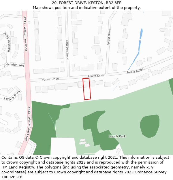 20, FOREST DRIVE, KESTON, BR2 6EF: Location map and indicative extent of plot