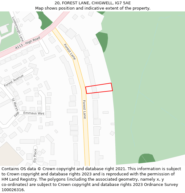 20, FOREST LANE, CHIGWELL, IG7 5AE: Location map and indicative extent of plot