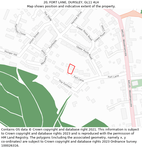 20, FORT LANE, DURSLEY, GL11 4LH: Location map and indicative extent of plot