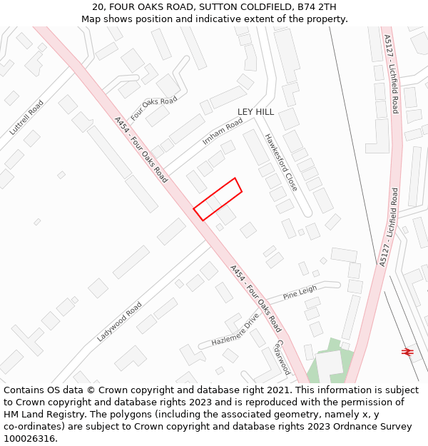 20, FOUR OAKS ROAD, SUTTON COLDFIELD, B74 2TH: Location map and indicative extent of plot