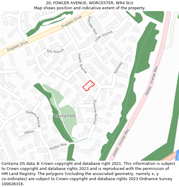 20, FOWLER AVENUE, WORCESTER, WR4 0LU: Location map and indicative extent of plot