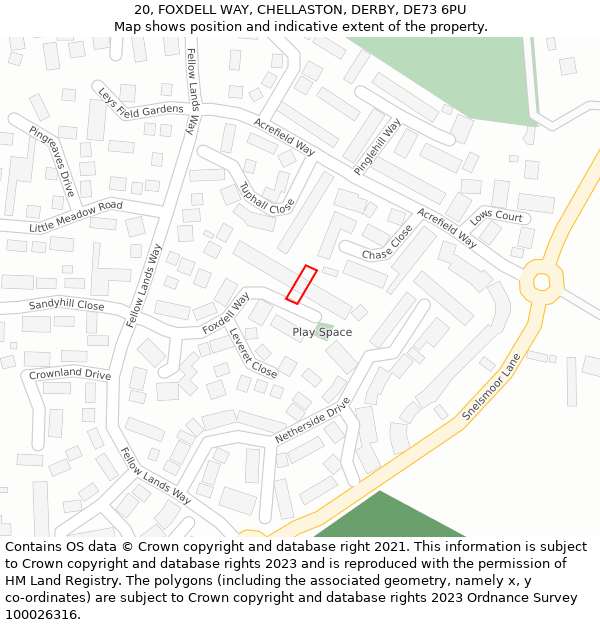 20, FOXDELL WAY, CHELLASTON, DERBY, DE73 6PU: Location map and indicative extent of plot