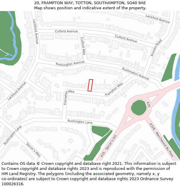 20, FRAMPTON WAY, TOTTON, SOUTHAMPTON, SO40 9AE: Location map and indicative extent of plot