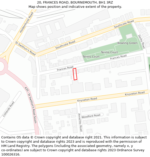 20, FRANCES ROAD, BOURNEMOUTH, BH1 3RZ: Location map and indicative extent of plot