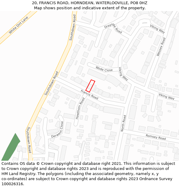20, FRANCIS ROAD, HORNDEAN, WATERLOOVILLE, PO8 0HZ: Location map and indicative extent of plot
