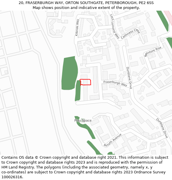 20, FRASERBURGH WAY, ORTON SOUTHGATE, PETERBOROUGH, PE2 6SS: Location map and indicative extent of plot
