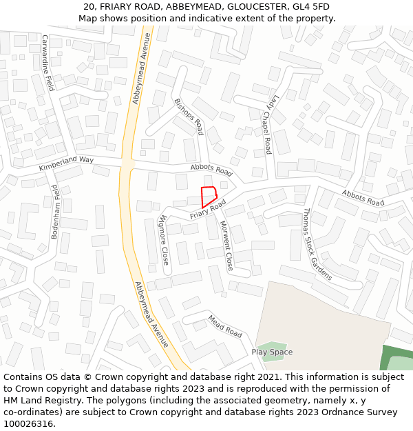 20, FRIARY ROAD, ABBEYMEAD, GLOUCESTER, GL4 5FD: Location map and indicative extent of plot