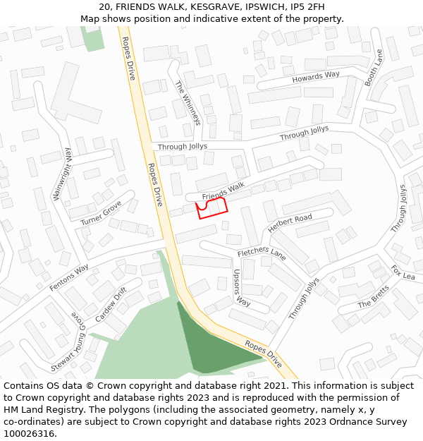 20, FRIENDS WALK, KESGRAVE, IPSWICH, IP5 2FH: Location map and indicative extent of plot