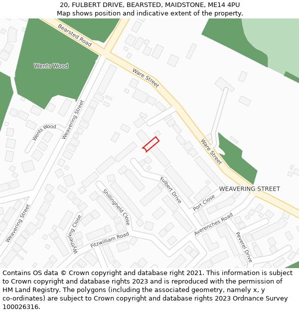 20, FULBERT DRIVE, BEARSTED, MAIDSTONE, ME14 4PU: Location map and indicative extent of plot